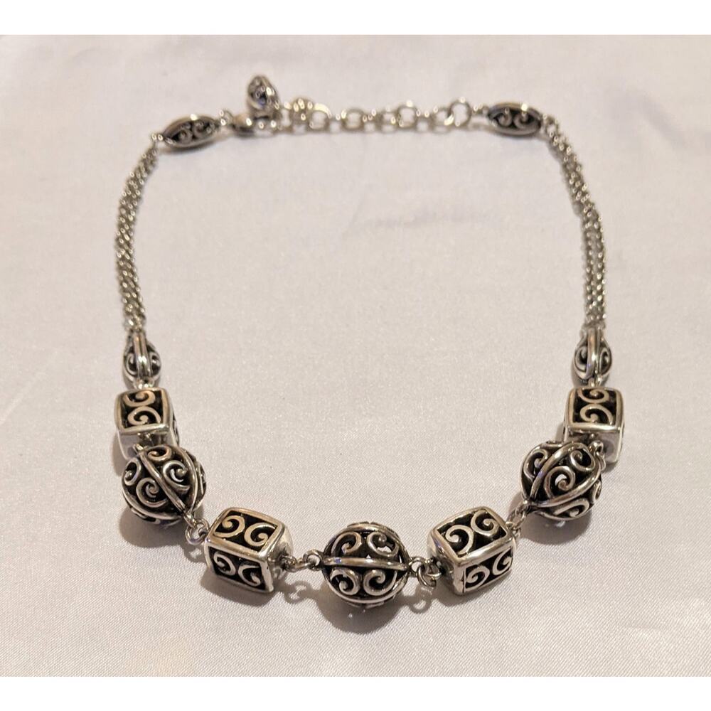 Brighton Treasures Necklace Silver Plated Round and Square Beads 16-18" EUC